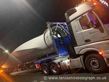 Convoy of wind turbines half a mile long escorted into Oswaldtwistle under cover of darkness