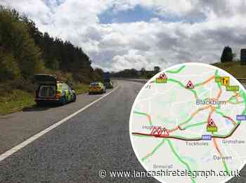 Stolen Jaguar being chased by police crashes on M65, while 2 further incidents cause queues for 7 miles