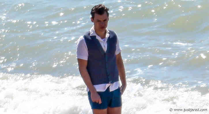 Harry Styles Films a Beach Scene for 'My Policeman' Movie with Emma Corrin