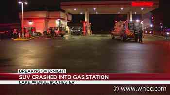 Car crashes into gas station on Lake Avenue