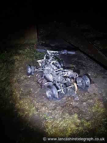 Appeal after quad bike set on fire and thrown from bridge onto train station platform