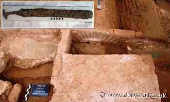 Folded iron sword discovered in a Roman soldier's grave