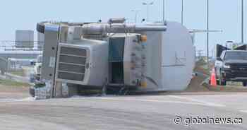 Portion of Circle Drive closed due to semi rollover: Saskatoon police