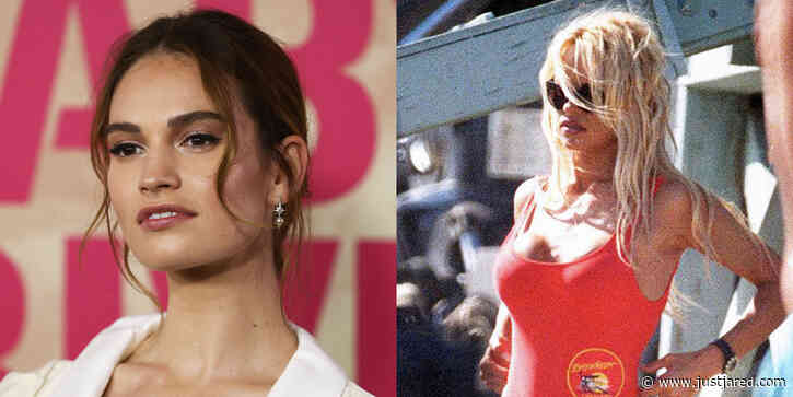 Lily James Spotted in Pamela Anderson's Iconic Red Swimsuit, Fans Praise Makeup Team