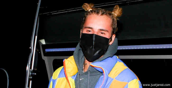 Justin Bieber Wears His Hair Up in Top Knots While Grabbing Dinner with Friends