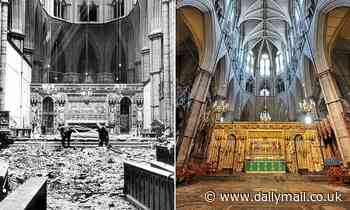 Incredible before and after images show bomb-hit Westminster Abbey in World War Two