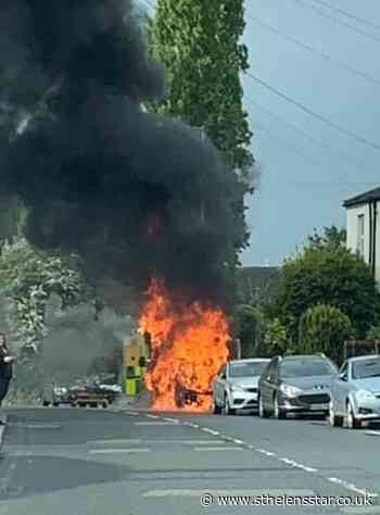 Fireball engulfs ambulance on Mill Lane, Newton-le-Willows - St Helens Star