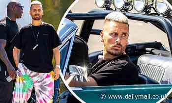 Scott Disick rocks edgy faux-hawk and tie-dye pants in vintage green Mustang convertible - Daily Mail