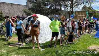 Protests meet city workers demolishing encampment near Lamport Stadium