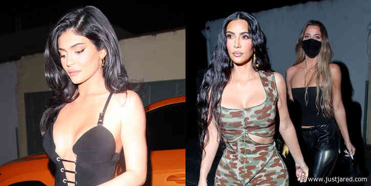 Kylie Jenner Heads to Dinner With Sisters Kim & Khloe Kardashian In Sexy Jumpsuit