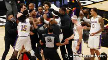 Lakers vs. Suns: LeBron James shaken up after hard foul; multiple technical fouls, ejection issued as a result