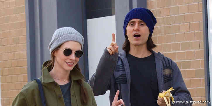 Jared Leto Snacks on a Banana While Filming New Apple TV+ Series 'WeCrashed' with Anne Hathaway