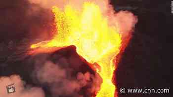 Video captures Iceland's Fagradalsfjall volcano bursting with lava
