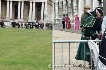 Stars of Netflix's Bridgerton pictured on set in Greenwich