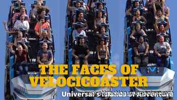 Happy, funny, fearful faces on Jurassic World VelociCoaster - Attractions Magazine