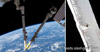 ISS Canadarm2 robotic arm survives impact with orbital debris