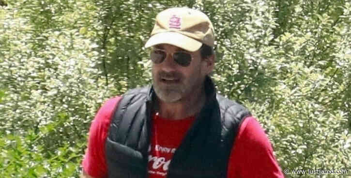 Jon Hamm Soaks Up the Sunny Weather While Taking His Dog for a Walk