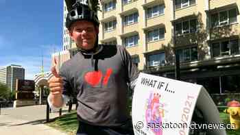 Ontario man biking across Canada for heart attack awareness stops in Saskatoon
