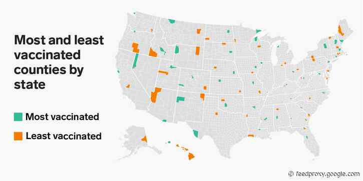 A map of each state's most and least vaccinated counties shows stark divides in the US vaccine rollout