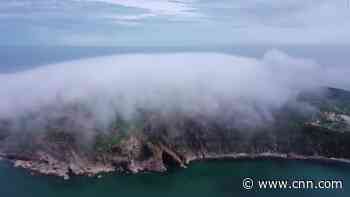 Aerial footage shows Chinese island blanketed by fog