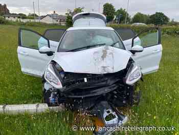 Police dog tracks man hidden in bushes in Chorley after crash destroys car