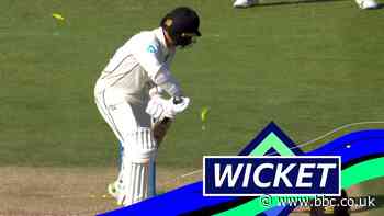 England v New Zealand: Ollie Robinson hits the top of Devon Conway's stumps