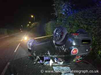 Driver arrested  on suspicion of drink-driving after car crashes into lamp post