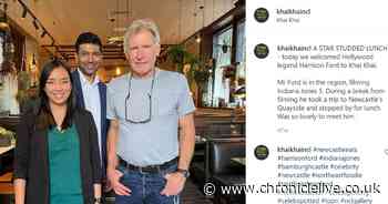 Hollywood star Harrison Ford eats lunch at Khai Khai restaurant in Newcastle