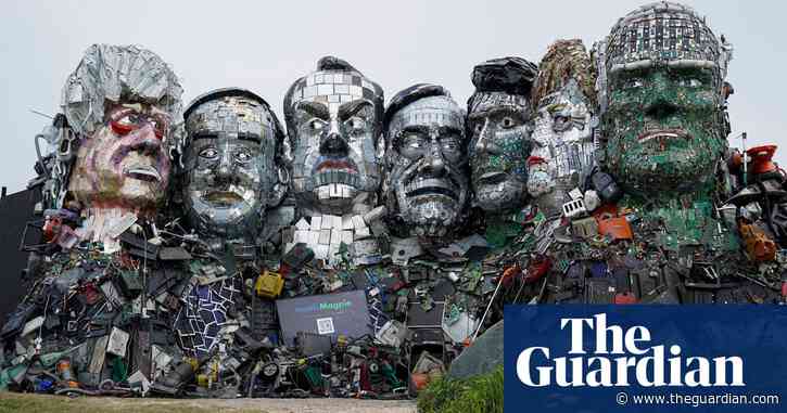 G7 leaders depicted in Mount Recyclemore e-waste sculpture