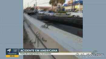 Vigas de concreto caem de caminhão e causam trânsito avenida em Americana - G1
