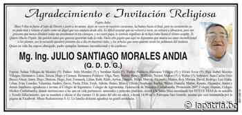 Agradecimiento e Invitación Religiosa: Mg. Ing. JULIO SANTIAGO MORALES ANDIA (QDDG) - Periódico La Patria (Oruro - Bolivia)