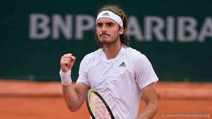 Stefanos Tsitsipas reacts to making his maiden Grand Slam final