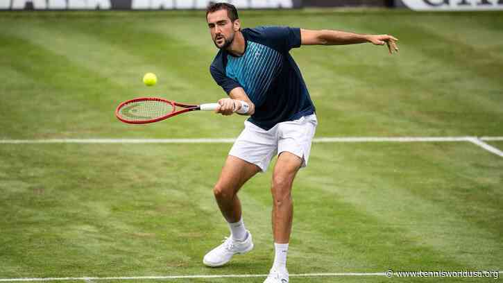 Marin Cilic reacts to beating Denis Shapovalov for Stuttgart semifinal