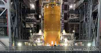 See NASA's bonkers-big moon rocket standing up, boosters and all     - CNET