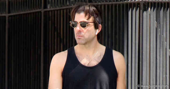 Zachary Quinto Sports Tank Shirt for Stroll in Sunny NYC