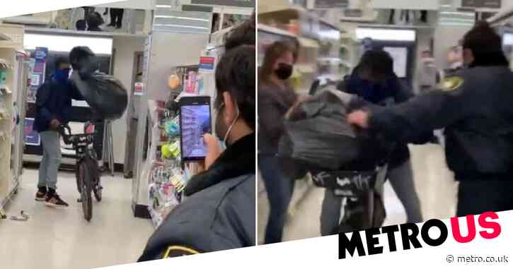Moment thief steals garbage bag full of Walgreens items and bikes past security