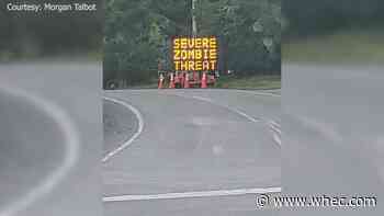 Sign of the times: Hacked road sign in Chili providing some comic relief