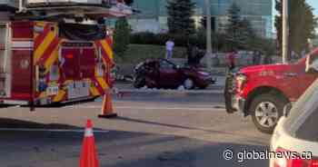 4 injured, 2 critically, after police say transport track crashed into sedan in Vaughan