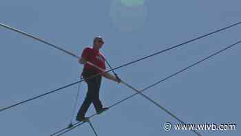 Nik Wallenda walks the high wire over D'Youville College campus