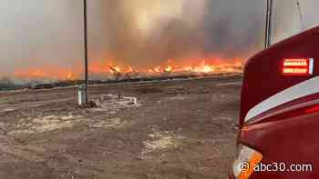 Firefighters battle grass fire near Orange Cove