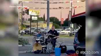 Fresno police officer shows off drum skills with resident