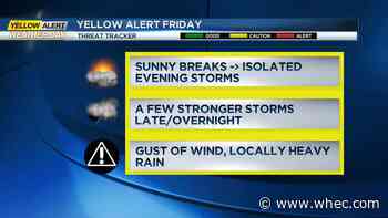 Yellow Alert for isolated strong storms tonight, Saturday afternoon
