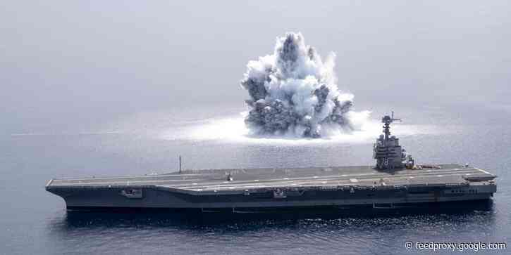 The US Navy set off explosives next to its new aircraft carrier to see if the ship can handle the shock