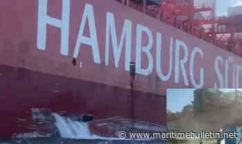 HAMBURG-SUD 10000-TEU container ship breached hull in ferry pontoon contact, Brazil VIDEOS - Maritime Bulletin