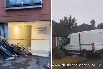 Beckenham: Van driver crashes into flats, car and house