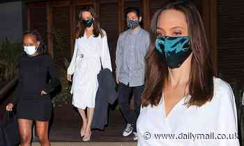 Angelina Jolie steps out for a swanky LA dinner with son Pax and daughter Zahara