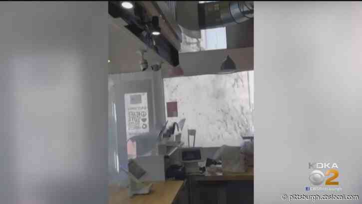 WATCH: Water Main Break Sends Water And Debris Shooting Into Peace, Love And Little Donuts In Strip District