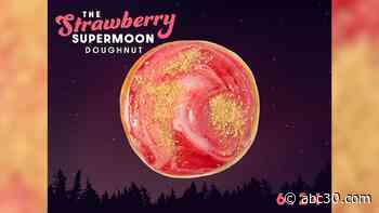 Strawberry supermoon doughnut only available today at Krispy Kreme