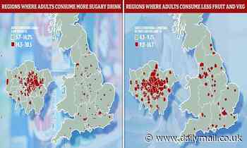 Map shows where more sugary drinks are consumed by adults in England
