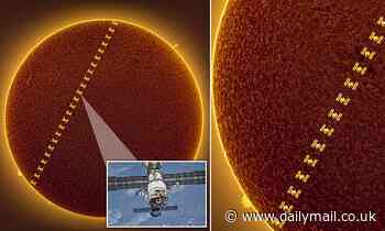 ISS takes 20 rapid-fire photos of the ISS as it passes in front of the Sun's surface